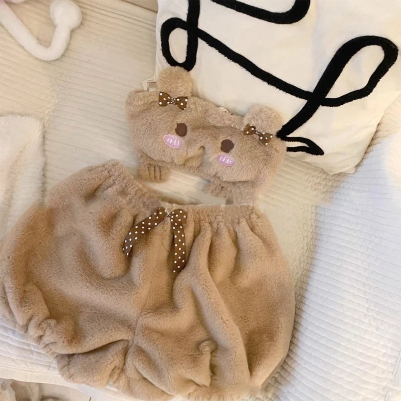 INTIMO SECRETS Winter Plush Bra & Panty – Cute Cartoon Bear Tube Top