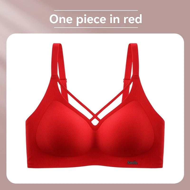 INTIMO SECRETS English Ice Silk Bra Set – Thick Cup, Wire-Free, Gathered Lingerie