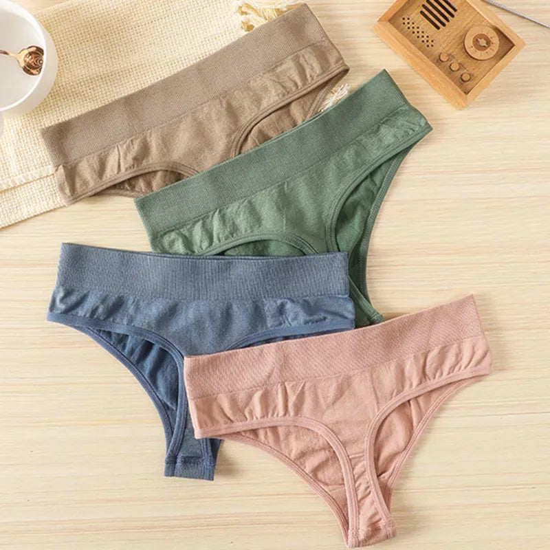 2PCS/Set Seamless G-String Panties Women Thongs Sexy Panty Lingerie Solid Color Female High Waist Thongs Women's Underwear