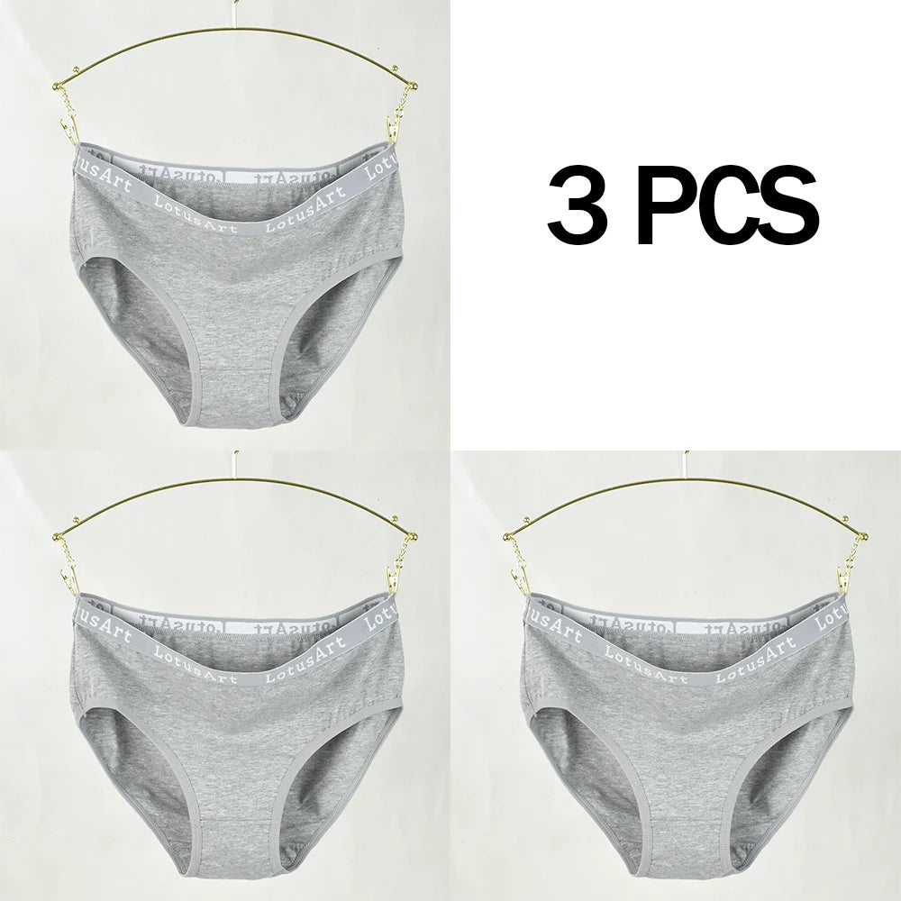 3PCS Women's Cotton Underwear High Elastic Letter Waistband Briefs Solid Color Fashionable Sports Soft Underwear