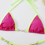 INTIMO SECRETS Women Contrast Halter Bikini Set Deep V Pearl Swimwear