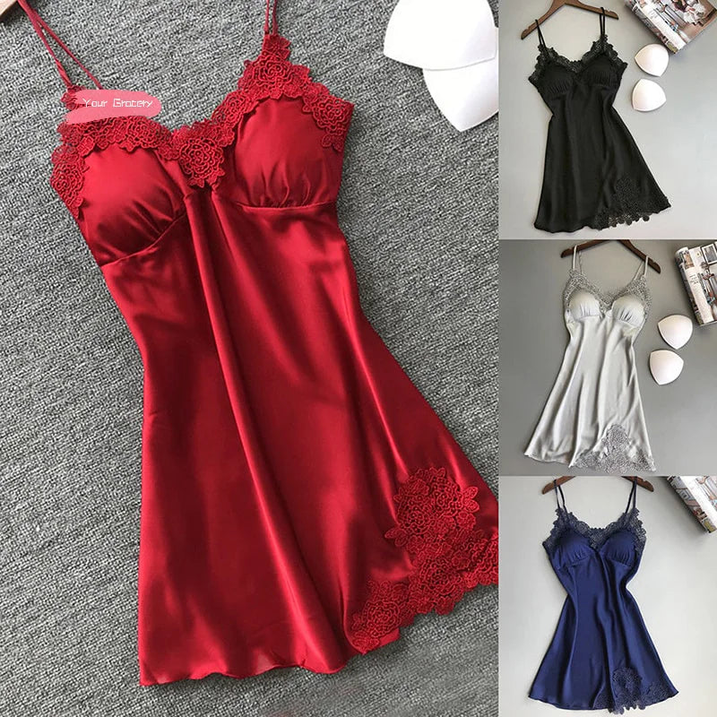 Sexy Pajamas Women's Silk Suspender Nightdress Ladies Spring And Summer Ice Silk Thin Halter Home Service Satin Night Dresses