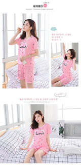 Women Thin Cute Sleepwear 2PCS Shirt Shorts Pajamas Set Nightwear Cartoon Intimate Lingerie Pyjamas Female Homewear Gift Tops
