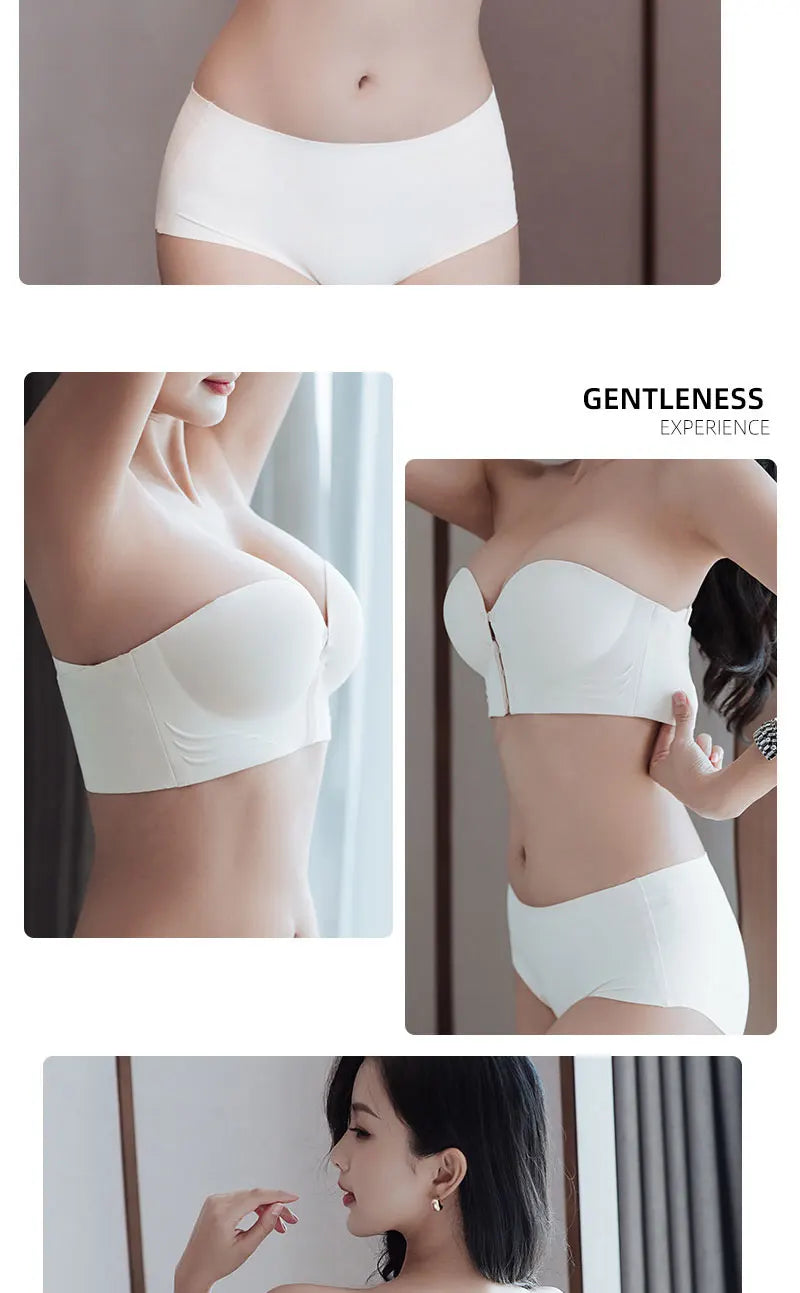 FINETOO 1PCS Women's Push-up Strapless Bras Front Buckle Brassiere Sexy Girls Small Chest Underwear Front Closure Sexy Bra
