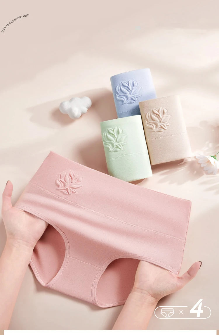 4Pcs High Waist Women Panties Body Shaper Underwear Cotton Sexy Ladies Briefs Slim Panty Breathable Solid Color Ladies Lingerie