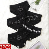 3 Pcs Cartoon Print Black Plus Size Triangle Underwear Cotton Panties Women's Breathable Soft Lingerie Girls Female Underpants