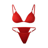 INTIMO SECRETS Women’s Solid Color Bikini Set – Metal Buckle Sling Backless Two-Piece Swimsuit