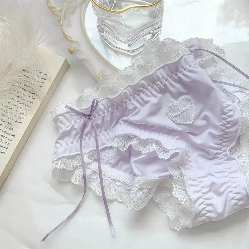 Kawaii Lingerie Lace Underwear Women Girls Blue Pink Ruffles Panties Briefs Japanese Sexy Cute Thongs Lolita Panty