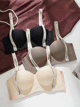 Seamless Letter Print Push Up Bras for Women Without Steel Rings Trendy Underwear Anti-Slip Small Chest Bra Adjustable Straps
