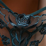 INTIMO SECRETS Sexy Embroidered Mesh Thong – Sheer Strappy G-String & Seamless Floral Lace T-Back Lingerie