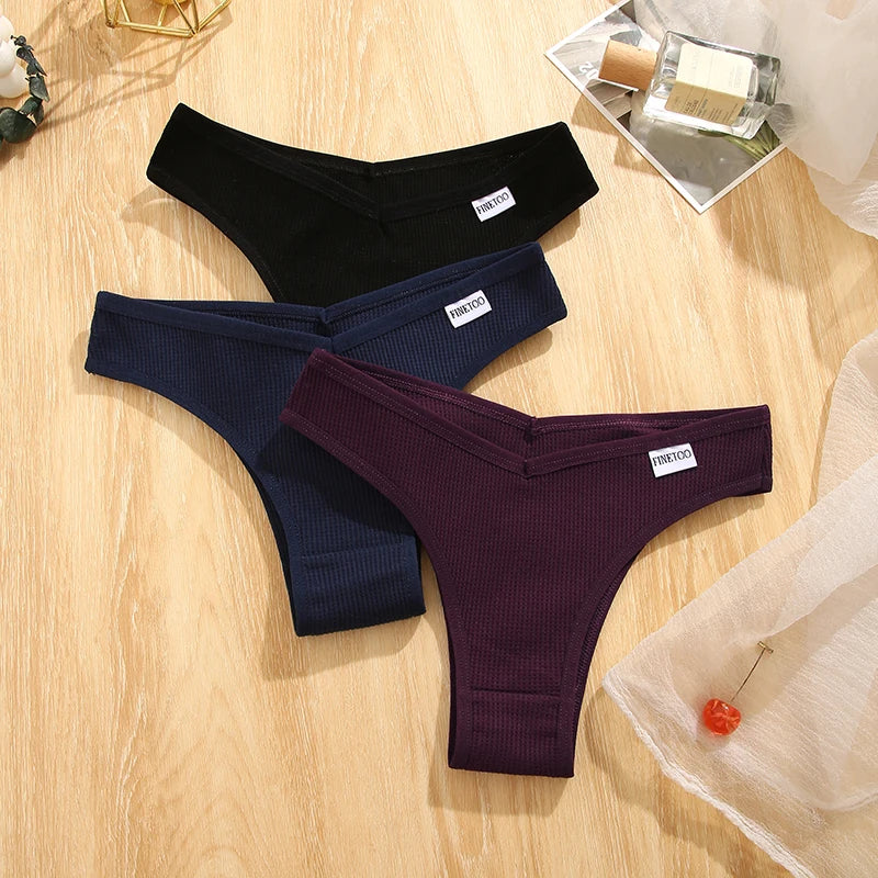 3PCS/Set Brazilian Underwear Women Panties Waffle Cotton Panties FINETOO Female Underwear Briefs Intimates Women Lingerie S-XL