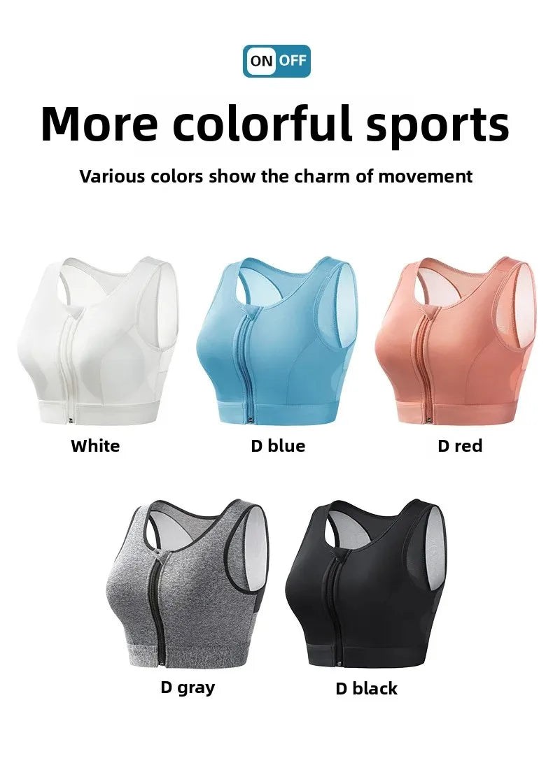 INTIMO SECRETS Women’s High-Impact Sports Bra – Zipper Yoga Vest