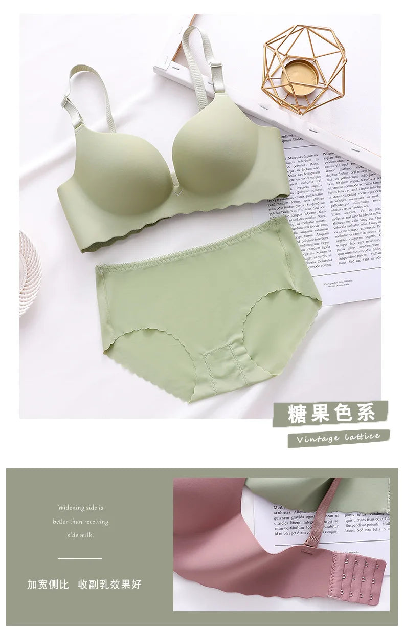 Sexy Push Up Bra Corset Wireless One-Piece Breathable Underwear Gathered Uphold Bra Set for Women Lingerie Seamless Bralette
