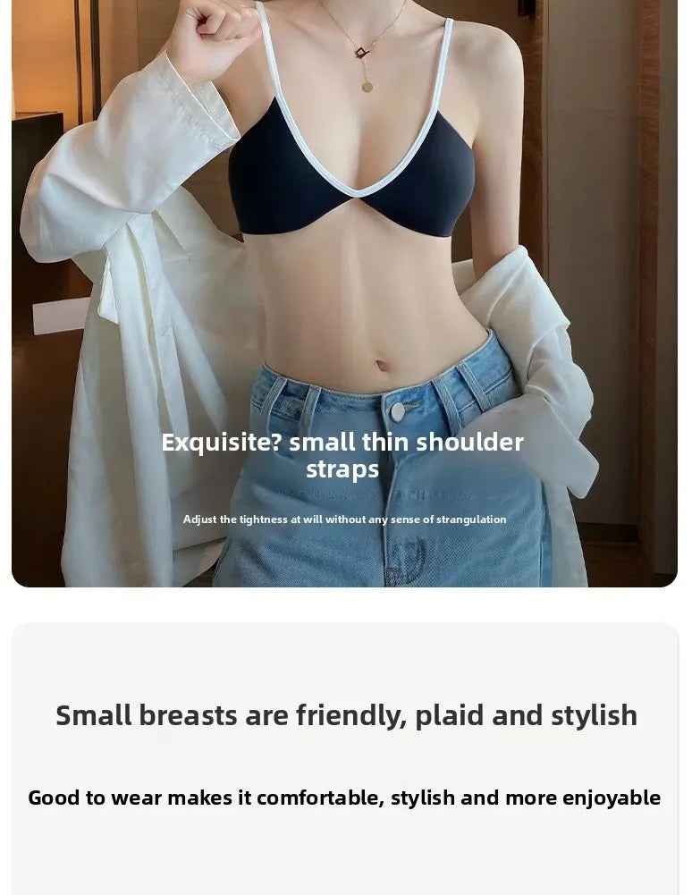 Women's Thin Summer French Style Sexy Deep U Shell Cup Bra Wireless Seamless Fashionable Underwear Comfortable Home Clothes