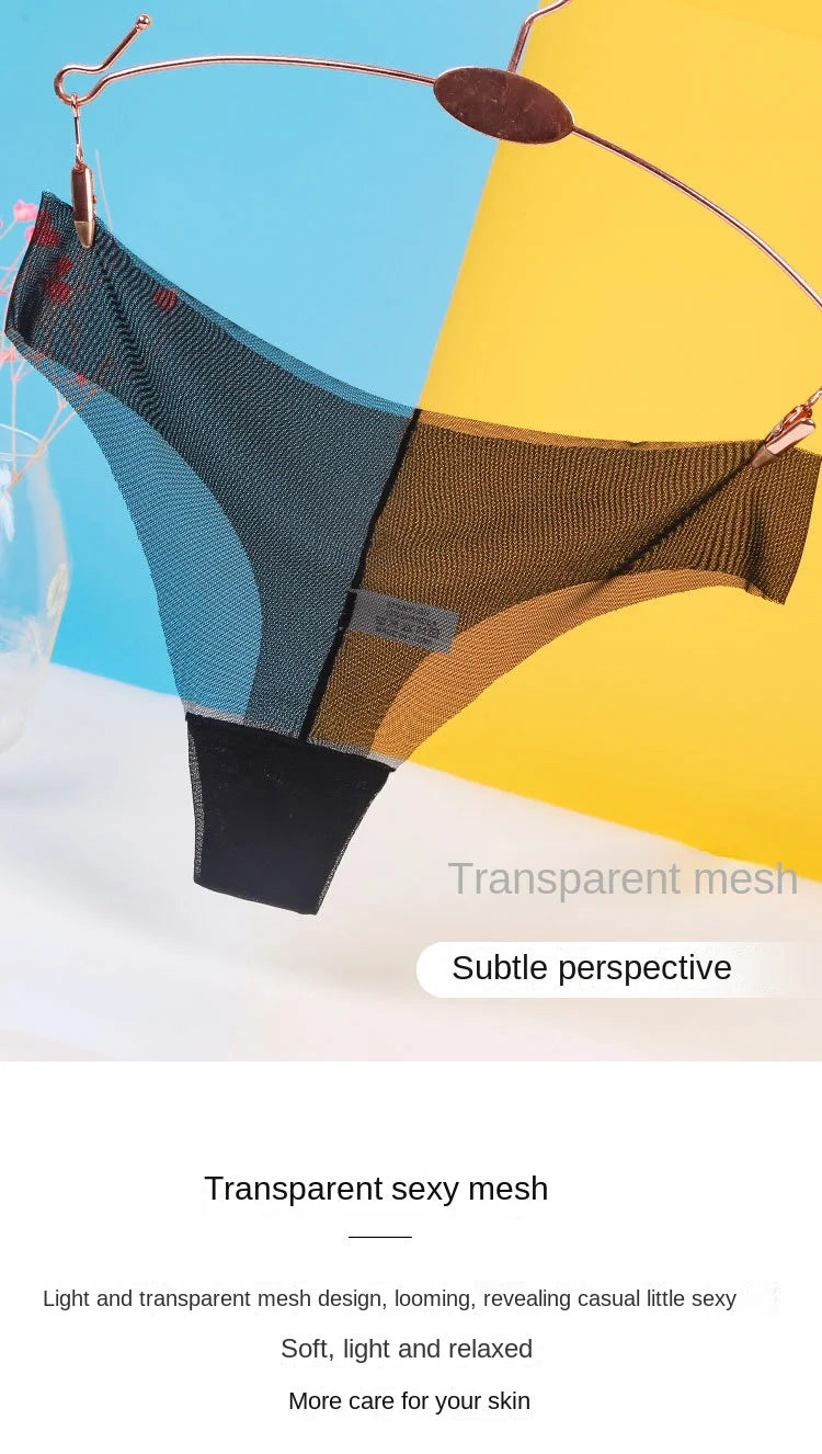 Sexy Ice Silk Panties Transparent Women Seamless Thong Underwear Low Waist Mesh G-string Lingerie трусы женские Ropa De Mujer