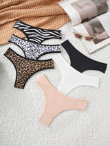 INTIMO SECRETS Women’s Leopard-Print Thong – Low-Waist Ice Silk Seamless G-String Panties