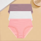 INTIMO SECRETS 3PCS Cotton Lace Panties – Plus Size Women’s Mid-Waist Lingerie