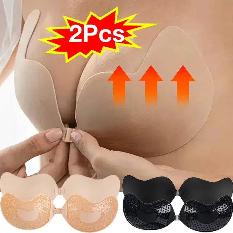 INTIMO SECRETS Women’s Invisible Push-Up Bra – Self-Adhesive Silicone Backless Strapless Bra