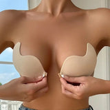 INTIMO SECRETS Women’s Invisible Strapless Adhesive Stick Bra – Push-Up Silicone Bralette & Nipple Covers