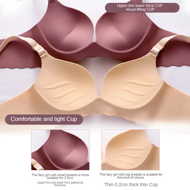 Sexy Push Up Bra Corset Wireless One-Piece Breathable Underwear Gathered Uphold Bra Set for Women Lingerie Seamless Bralette