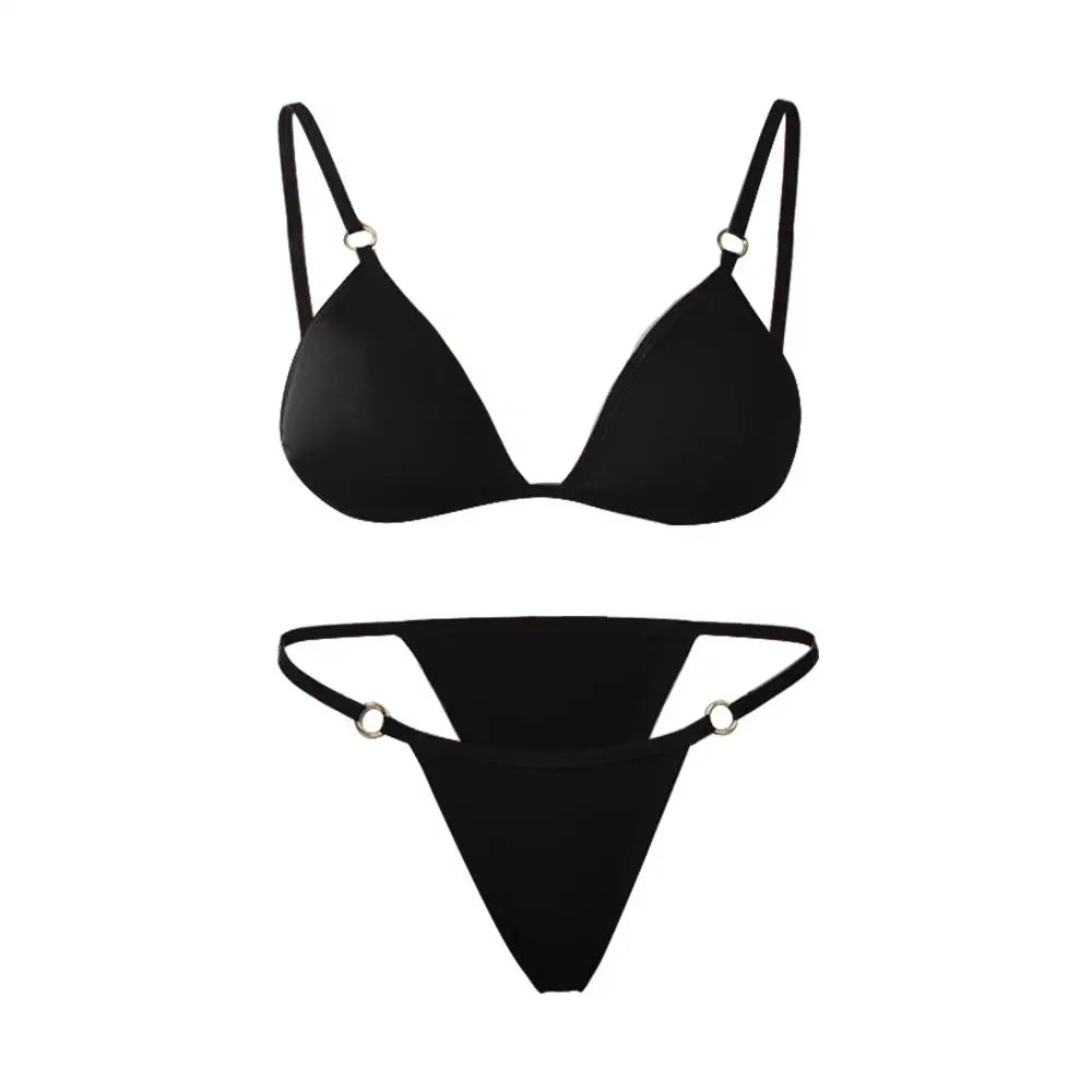 INTIMO SECRETS Women’s Solid Color Bikini Set – Metal Buckle Sling Backless Two-Piece Swimsuit