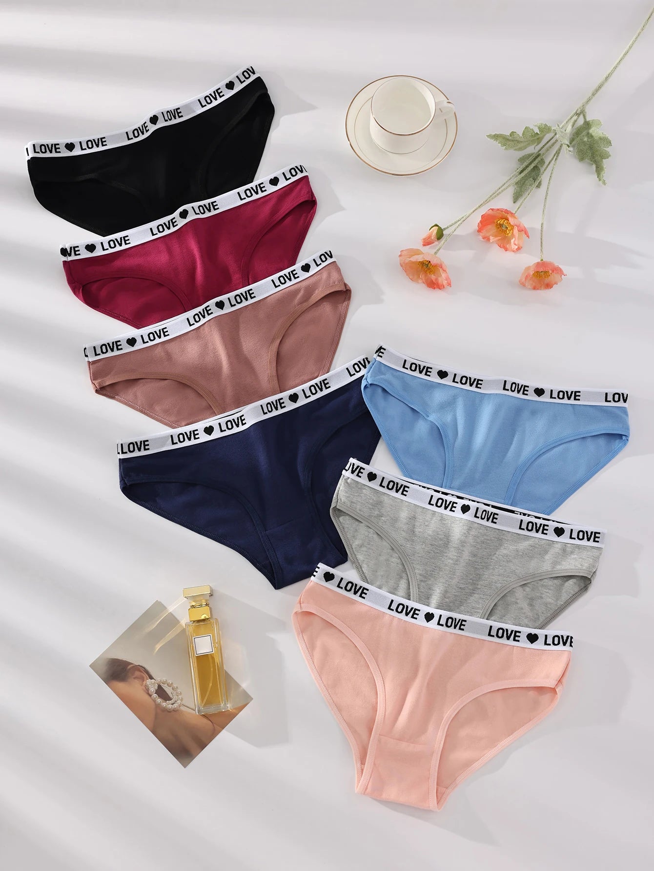 INTIMO SECRETS 7-Pack Women’s Low-Waist Cotton Panties with Letter Waistband