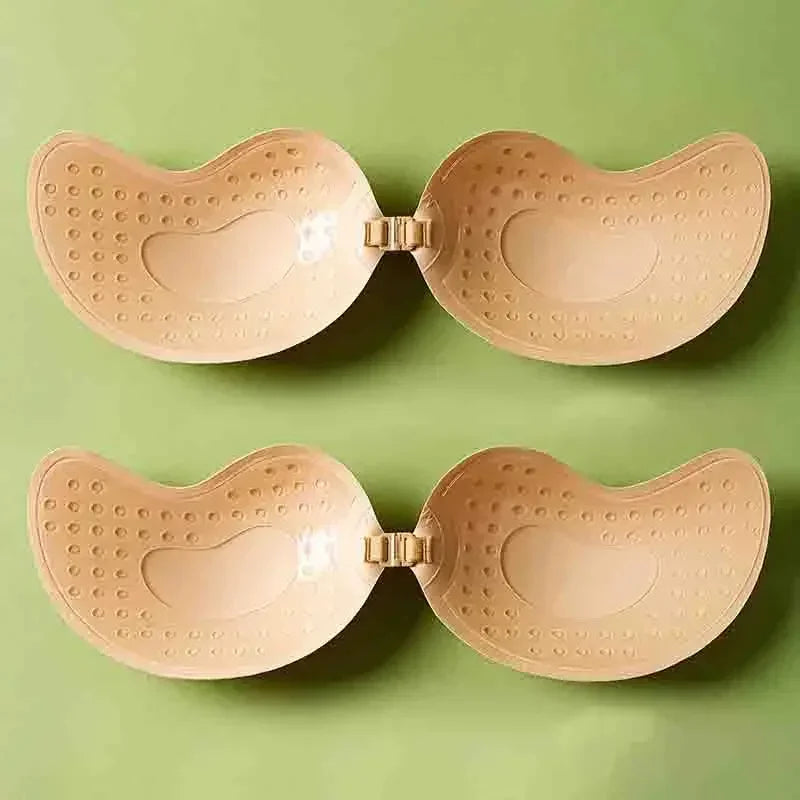 INTIMO SECRETS Women’s Invisible Strapless Adhesive Stick Bra – Push-Up Silicone Bralette & Nipple Covers