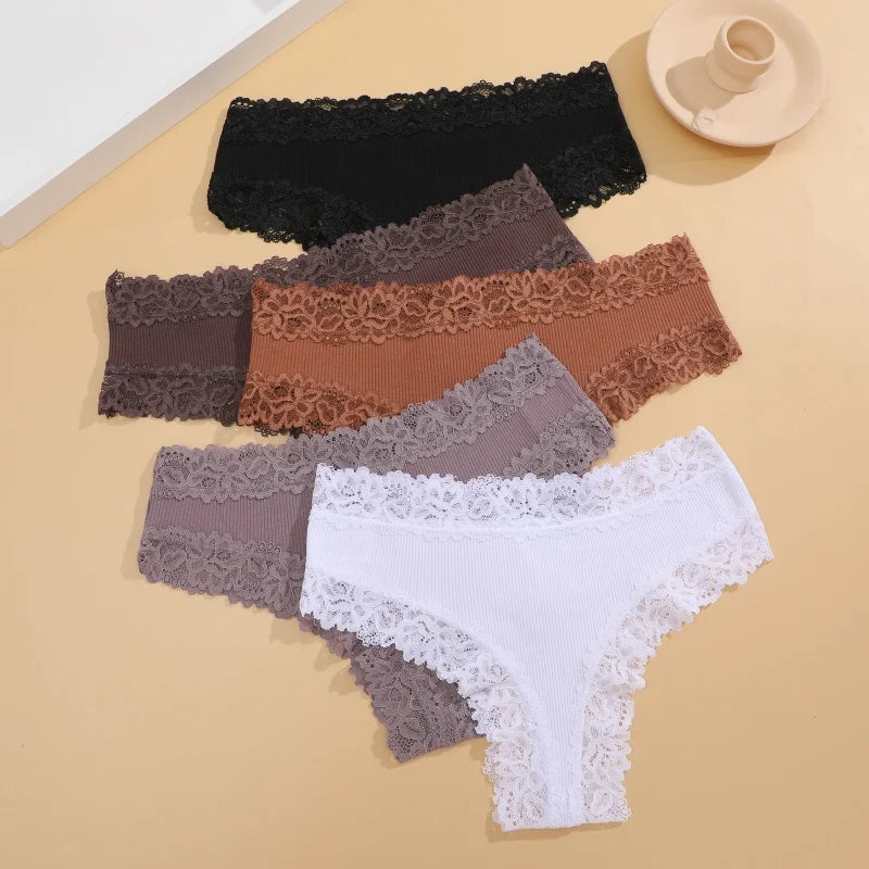4Pcs/Set Women's Cotton Panties Lace Sexy Brazilian Pants Floral Lace Underwear Trendy Patchwork Briefs  Female Soft Underpants