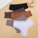 4Pcs/Set Women's Cotton Panties Lace Sexy Brazilian Pants Floral Lace Underwear Trendy Patchwork Briefs  Female Soft Underpants