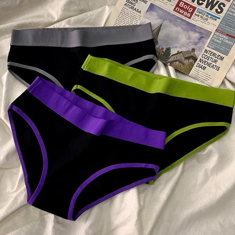 3Pcs/set Women's Panties Cotton Sports Briefs Middle Waist Solid Color Underwear Soft Breathable Underpants Female Sexy Lingerie