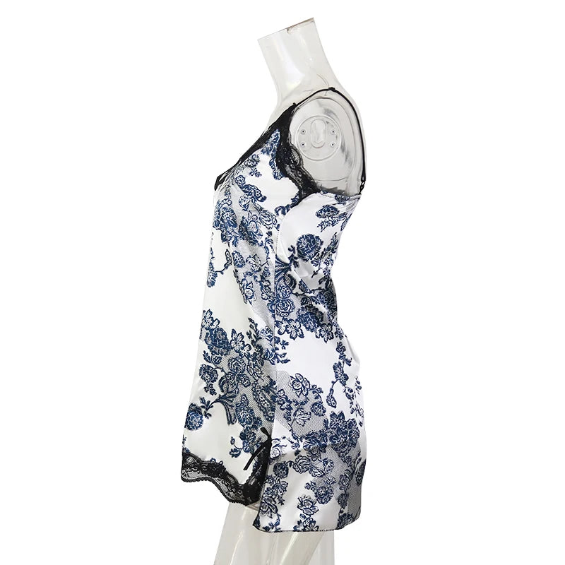 Women Sexy Lace V-neck Sleepwear Suspenders Nightdresses Female Sleeveless Nightwear Sleep Nightdress For Ladies