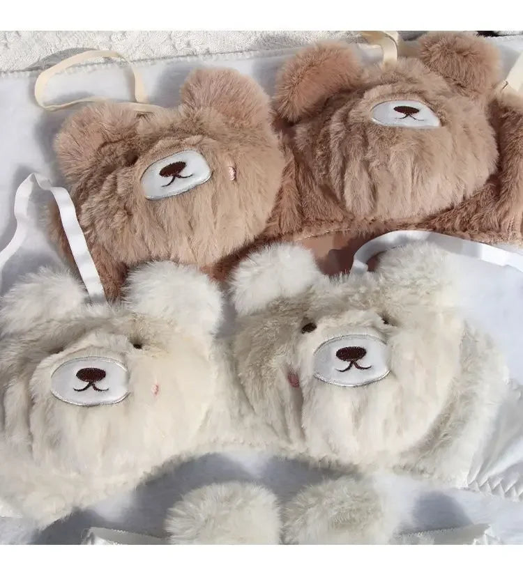 Japanese Cute Girl Plush Underwear Autumn And Winter Japanese Bra Set Without Underwire Warm