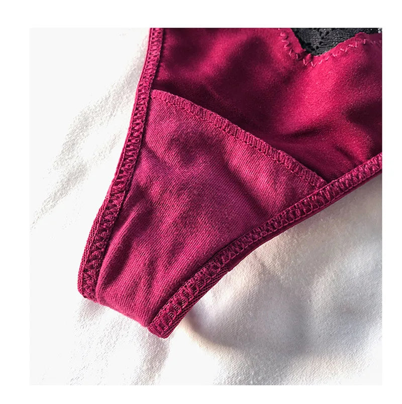 INTIMO SECRETS Embroidered Lace Thong – Seamless Satin T-Back G-String