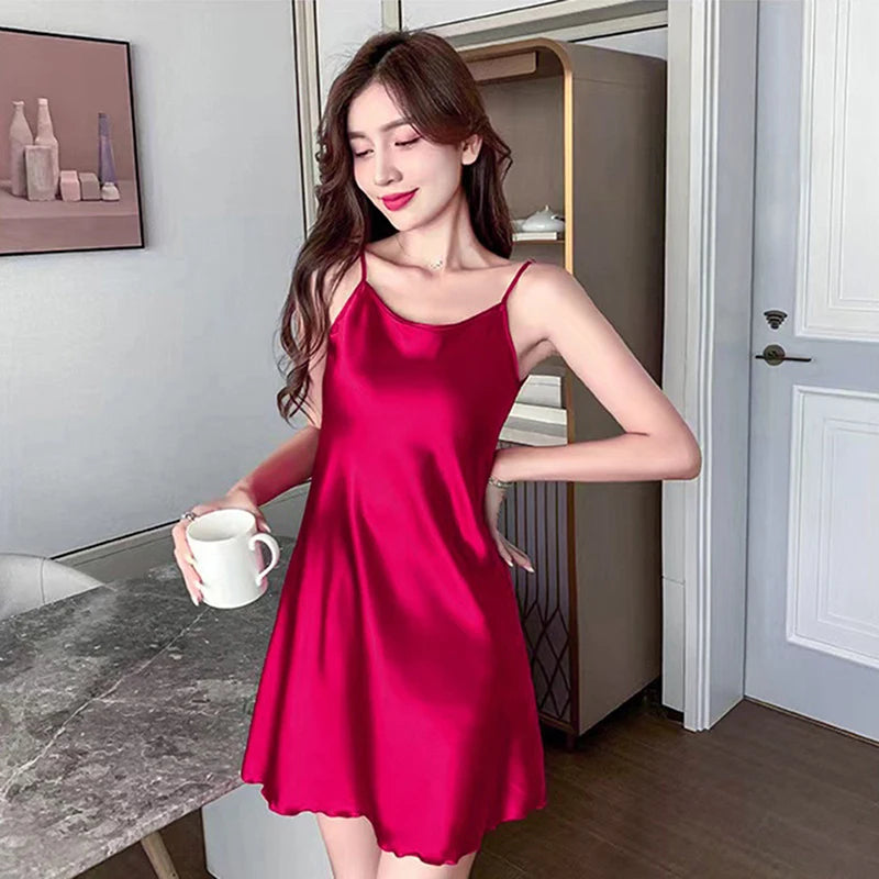 Sexy Pajamas Women's Silk Suspender Nightdress Ladies Ice Silk Thin Halter Home Service