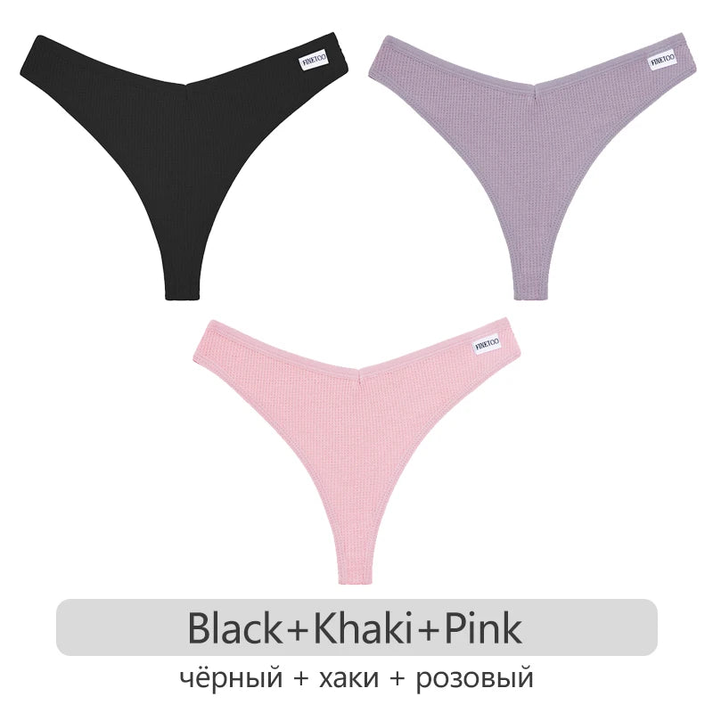 INTIMO SECRETS Women’s Cotton Thongs 3-Pack – Low-Rise Waffle G-String T-Back Panties S-XL