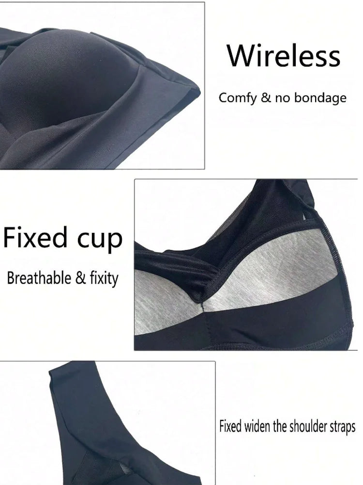 INTIMO SECRETS 2PCS Lace Sport Bras Plus Size Seamless Bra Bralette Backless Lady Brassiere Vest Female Gather Shock-Proof Wireless L-3XL