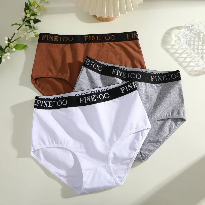 Finetoo 3Pcs Women's Cotton Briefs Women Seamless Plus SizePanties Breathable Underwear Female Low Waist Soft Lingerie S-XXL