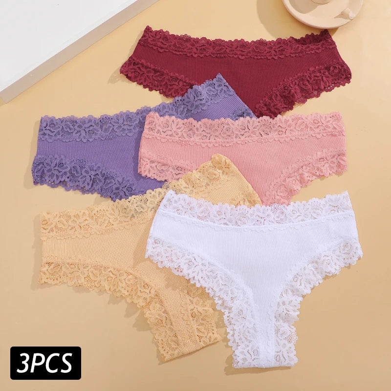 INTIMO SECRETS 3-Pack Lace Cotton Panties – Low Waist Plus Size Women