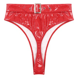 Womens Adult Sexy Thong Latex Panties Lingerie Wet Look Patent Leather Briefs Underwear Buckle Belted Pole Dance PVC Panties
