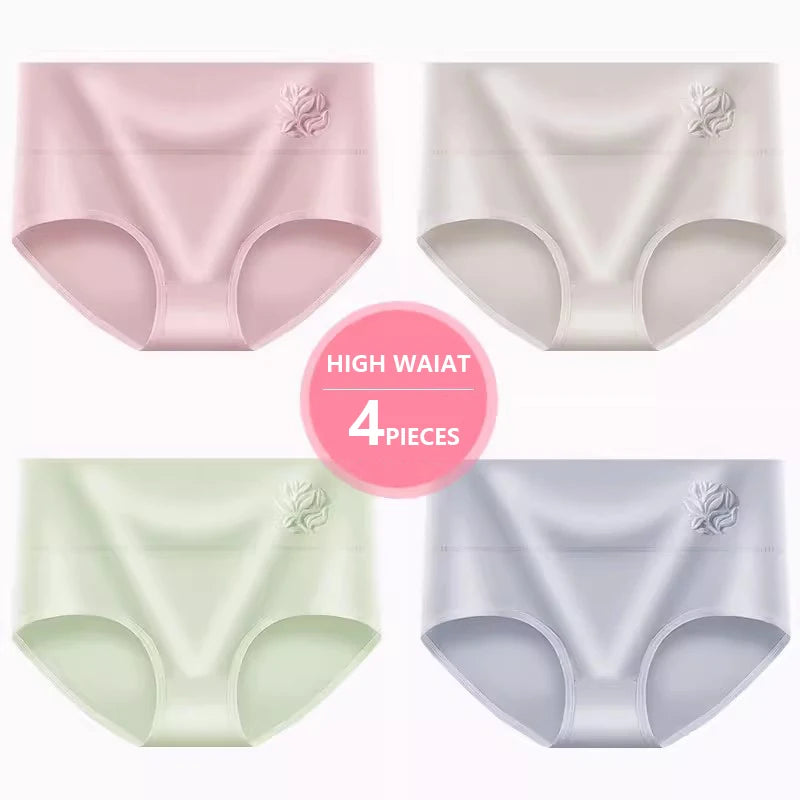 4Pcs High Waist Women Panties Body Shaper Underwear Cotton Sexy Ladies Briefs Slim Panty Breathable Solid Color Ladies Lingerie