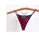 INTIMO SECRETS Embroidered Lace Thong – Seamless Satin T-Back G-String