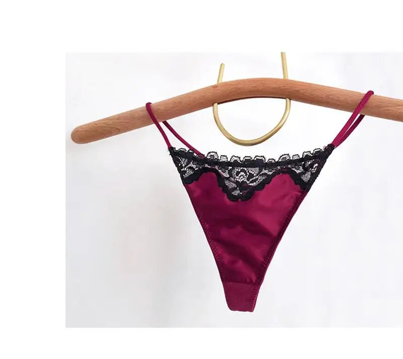 INTIMO SECRETS Embroidered Lace Thong – Seamless Satin T-Back G-String