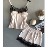 Women Pajama Suit Fashion V-Neck Lace Sexy Lingerie Pyjamas Sleep Shorts Set Sleepwear New