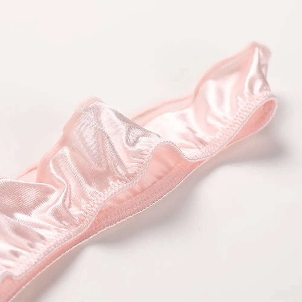 INTIMO SECRETS Pink Satin Silk Ruffle Thong – Sexy Low-Waist G-String for Women