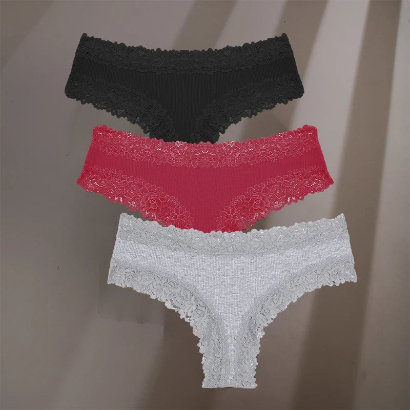 INTIMO SECRETS 3-Pack Women’s Floral Lace Cotton Panties – Sexy Soft Briefs S-XL