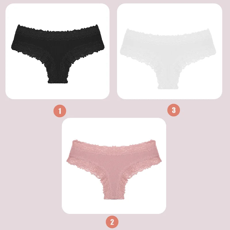 INTIMO SECRETS 3-Pack Lace Cotton Panties – Low Waist Plus Size Women