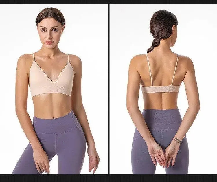 V Neck Seamless Triangle Cup Bra Camisole Underwear Wrapped Chest Women S M L Breathable Gather Up Sports Fitness Yoga Casual