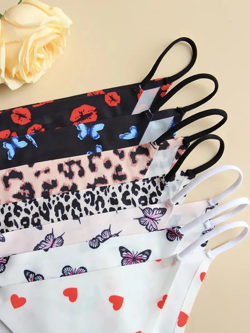 4Pcs/Set Graphic Print Briefs Women Seamless Ultra-thin Panties Sexy Low Waist Leopard Love Underwear Girls Breathable Lingerie