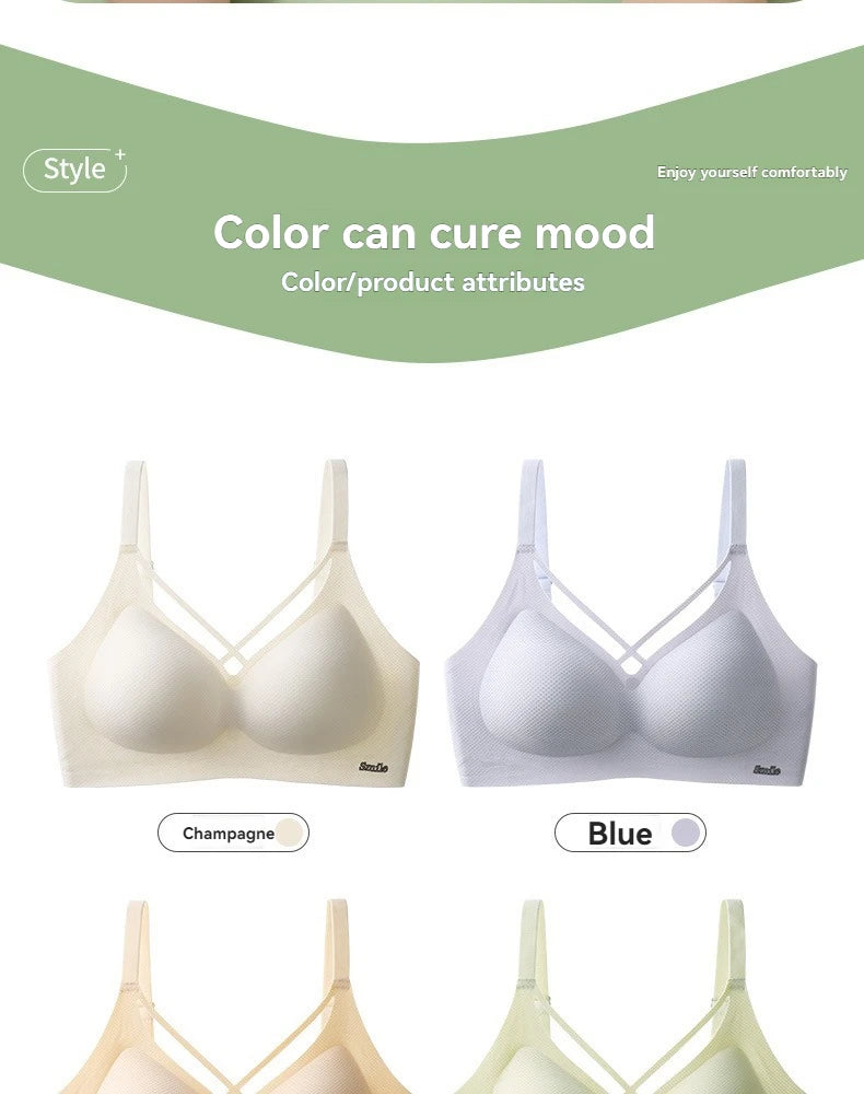 INTIMO SECRETS English Ice Silk Bra Set – Thick Cup, Wire-Free, Gathered Lingerie