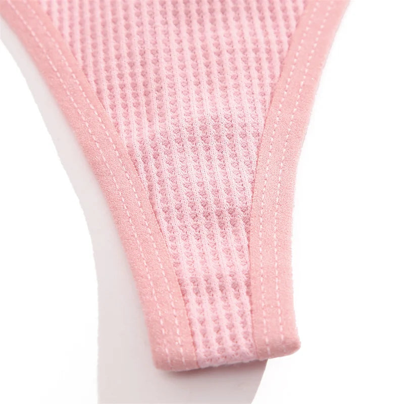 INTIMO SECRETS Women’s Cotton Thongs 3-Pack – Low-Rise Waffle G-String T-Back Panties S-XL